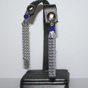 Vintage silver and blue tassel earrings